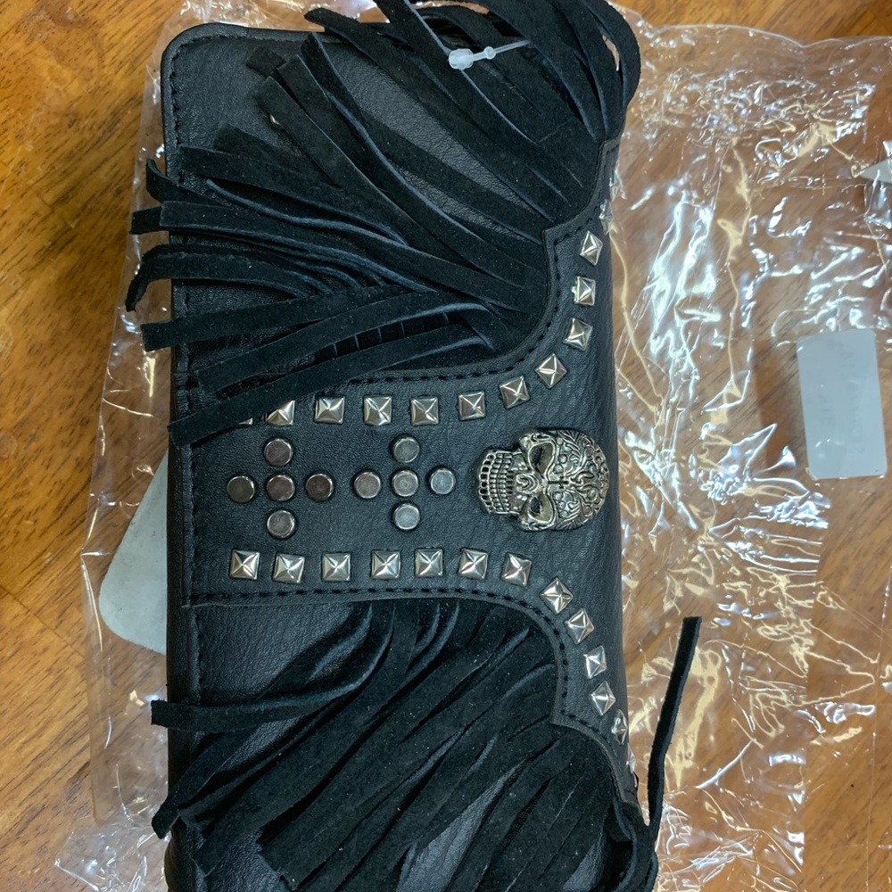 Black Fringe Skull Studded Wallet